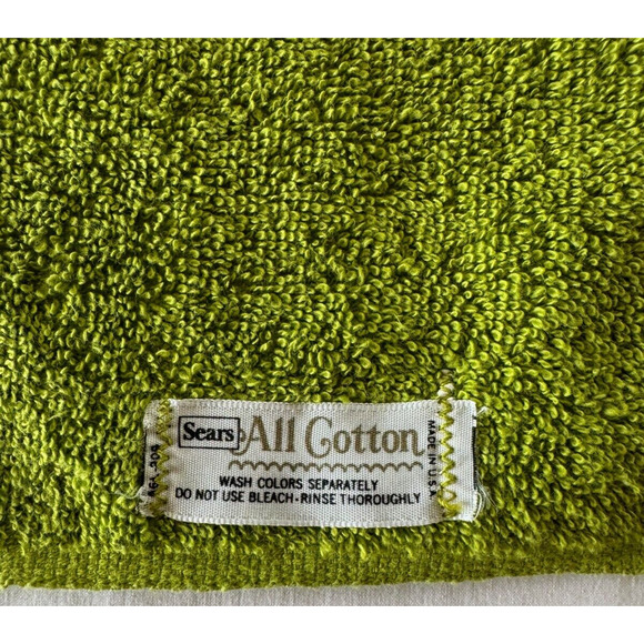 VTG Sears Green Terry Embroidered Lace Bath Towel Wash Cloth Set Flower Basket - Picture 10 of 10